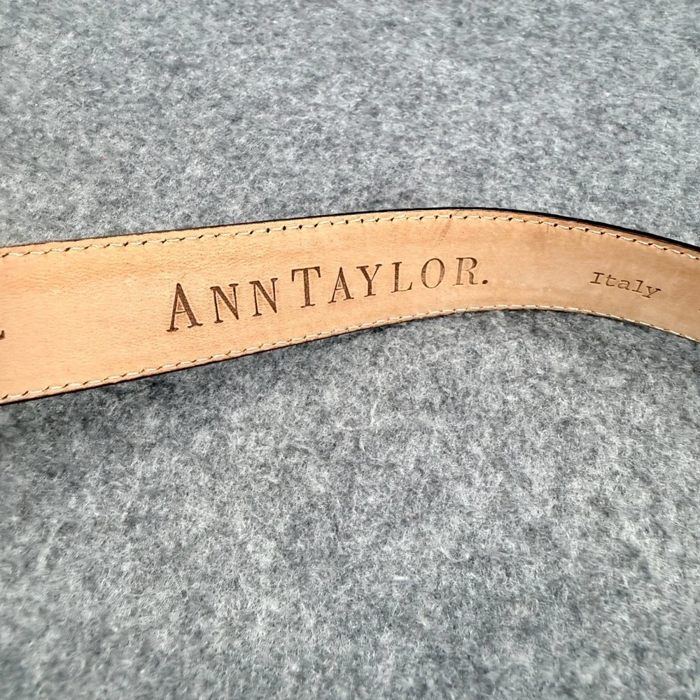 Ann Taylor Black Croc Embossed Italian Leather Belt Large Covered Buckle Italy